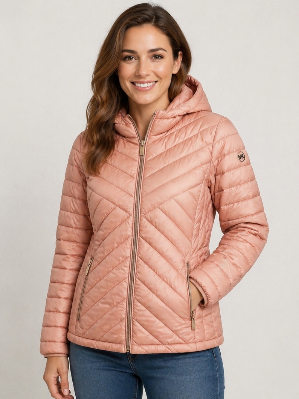 Michael Kors Blush Pink Packable Down Fill Puffer Coat Jacket, Size Medium